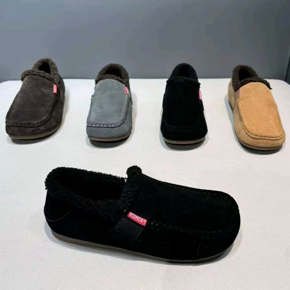 冬季新款皮面豆豆鞋软底轻便舒适加绒乐福鞋一脚蹬皮鞋翻毛皮男鞋,淘宝优惠券,粉丝福利购,淘宝优惠卷