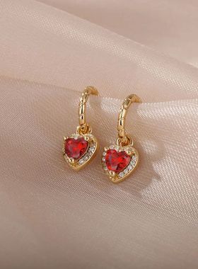 Heart-shaped Crystal Stud Earrings For Women Fashion Shiny