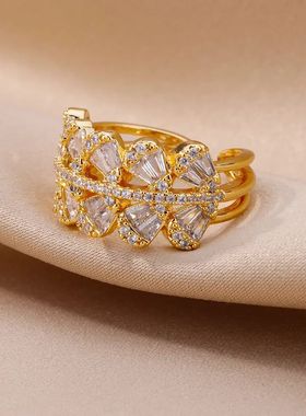 2024 Double Water Drop Rings For Women Gold Plated Openning