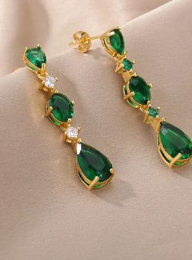 2024 Green Waterdrop Stud Earrings For Women Stainless