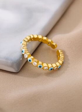 Stainless Steel Evil Eye Rings For Women 2024 Enamel Round