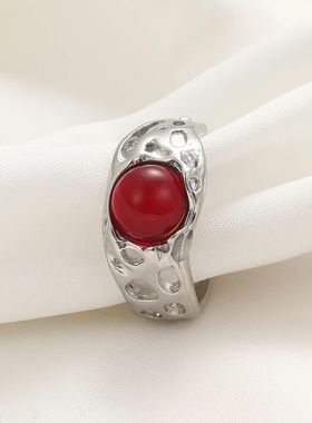 Y2k Irregular Open Rings Vintage Red Moonstone Finger Rings