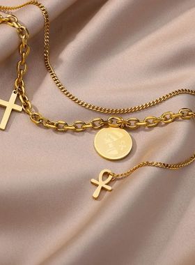 Vintage Portrait Round Cross Pendant Necklaces For Women