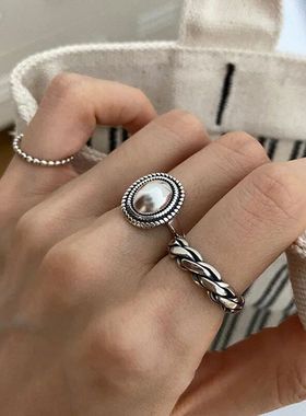 Fashion Heart Chain Rings Set Silver Color Alloy Hollow