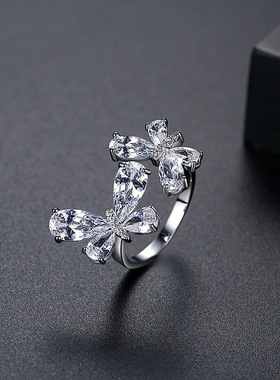 New Crystal Double Butterfly Rings For Women Stainless Steel