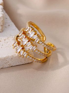 Multilayer Rectangle 2024 Rings For Women Stainless Steel