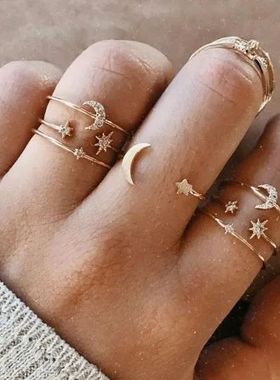 2024Fashion Gold Color Snake Zircon Rings Set For Women Boho