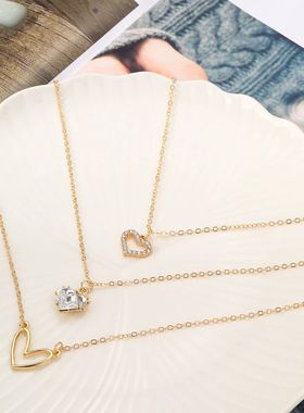 Crystal Zircon Heart Star Charm Layered Pendant Necklace