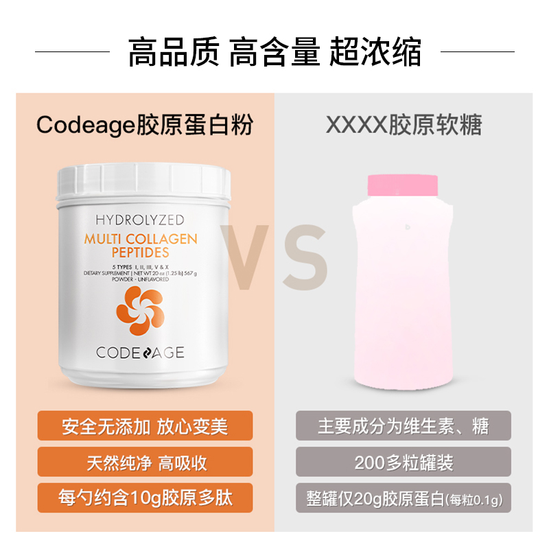 Codeage复合水解胶原蛋白肽粉小分子肽精华饮口服内服正品567g*2 - 图2