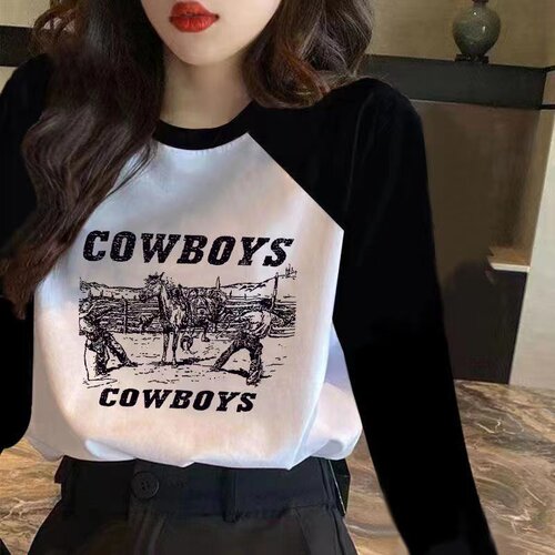 长袖t恤女ins2026年春秋新款宽松韩版白色加绒上衣服圆领卫衣女生 - 图1