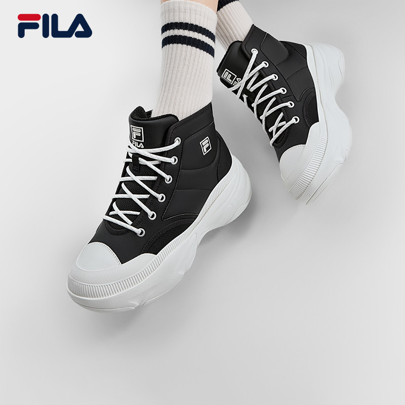 FILA 斐乐官方女鞋BREAD MID摩登运动鞋2024冬新款中帮加绒菠萝鞋
