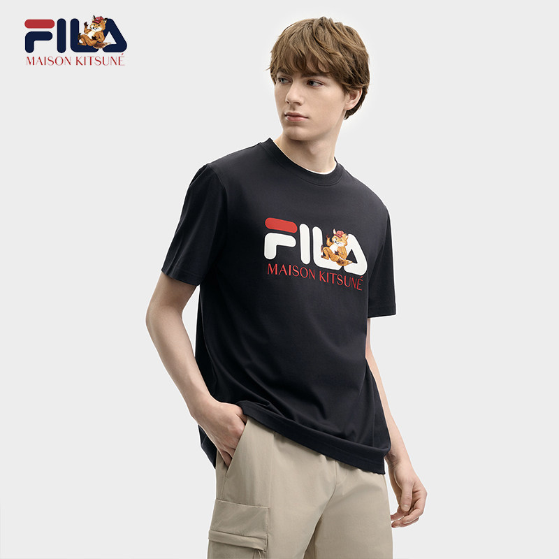 FILA 斐乐官方男子针织短袖衫2025夏新款小狐狸刺绣休闲纯棉T恤,淘宝优惠券,粉丝福利购,淘宝优惠卷