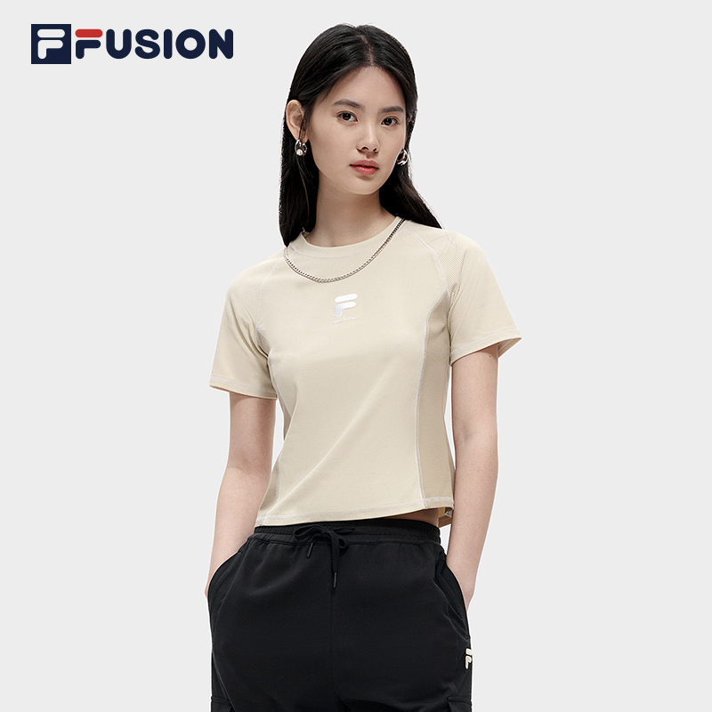 欧阳娜娜同款FILA FUSION斐乐女短袖T恤夏季新款时尚修身上衣T恤 - 图1