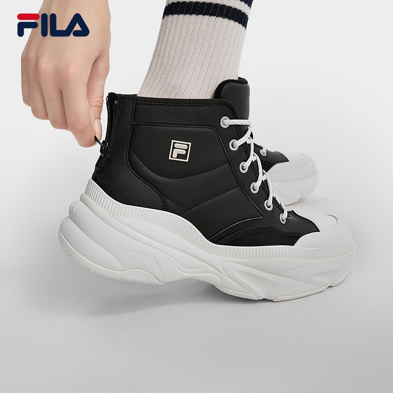 FILA 斐乐官方女鞋BREAD MID摩登运动鞋2024冬新款中帮加绒菠萝鞋