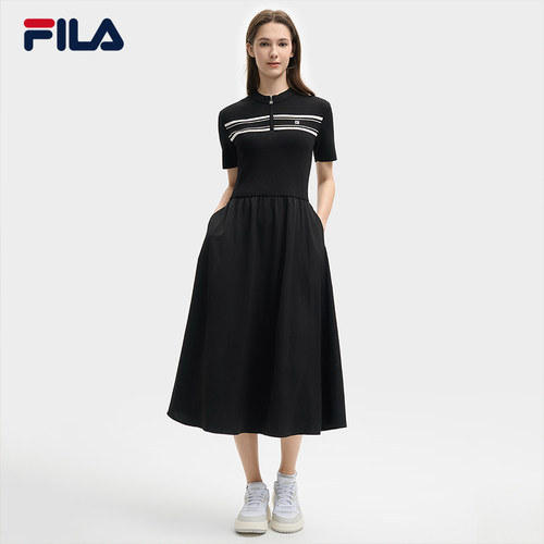 FILA 斐乐官方女子连衣裙2025夏新款时尚休闲简约修身短袖连身裙 - 图2