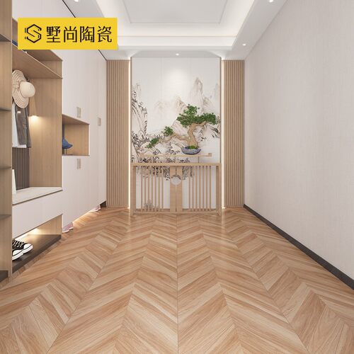 广东鱼骨木纹砖600x1200仿实木原木风瓷砖卧室客厅餐厅奶油风地砖 - 图2