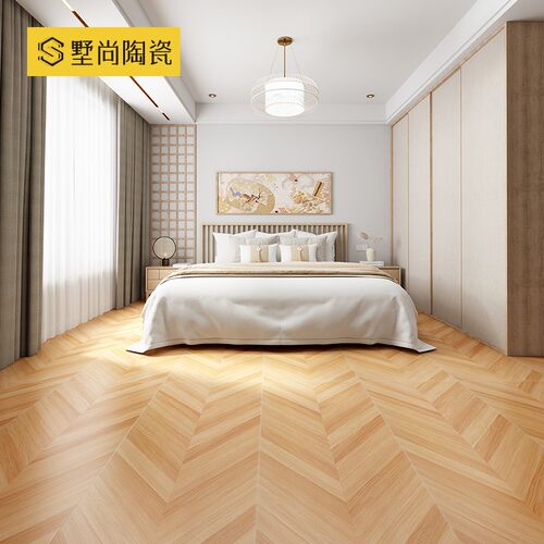广东鱼骨木纹砖600x1200仿实木原木风瓷砖卧室客厅餐厅奶油风地砖 - 图0