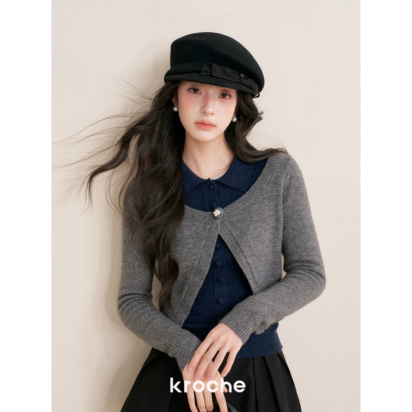 Kroche 25aw 苔藓日记 羊绒羊毛 手钩一粒扣圆领针织开衫小外套 - 图2