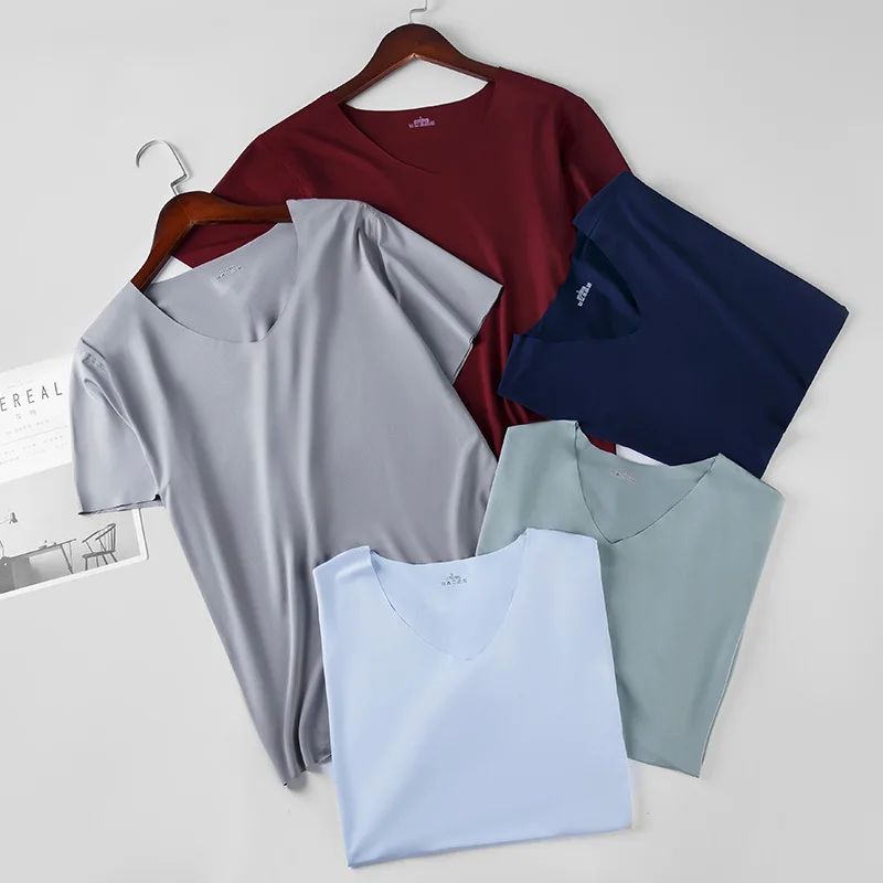 Summer Men T-shirts Ice Silk T Shirt For Men Seamless Casual-图3