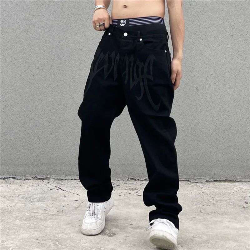 Y2K Black Baggy Jeans Men's New Streetwear American Retro Pr - 图3