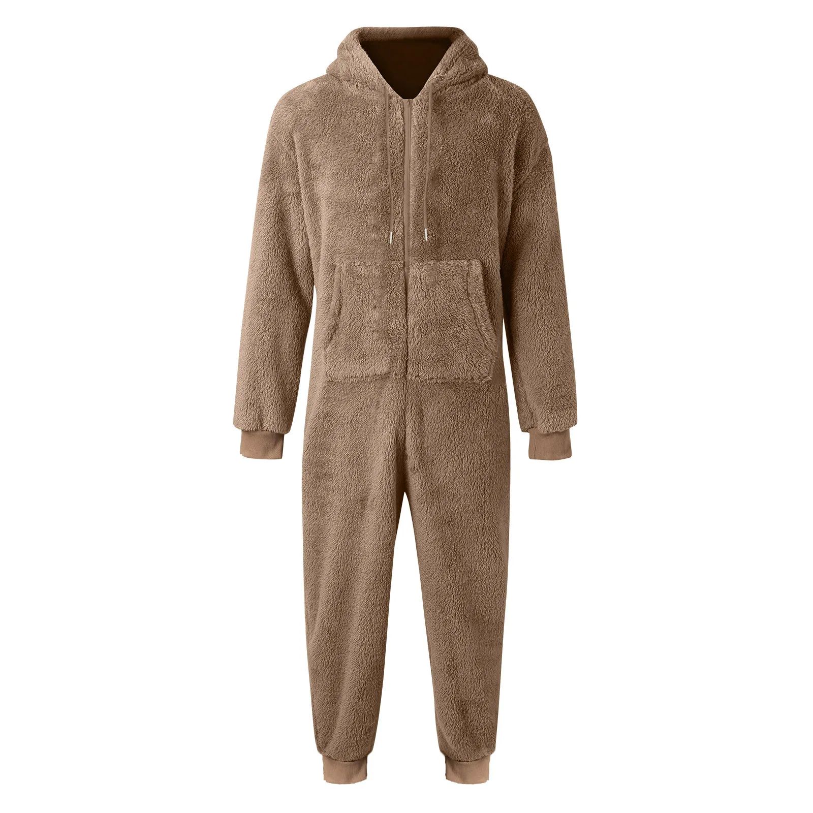 Men Plush Teddy Fleece Pajamas Winter Warm Hoodies Bodysuit - 图1