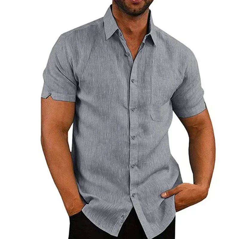 Summer Cotton Linen Shirts for Men Casual Short Sleeved Shir - 图2