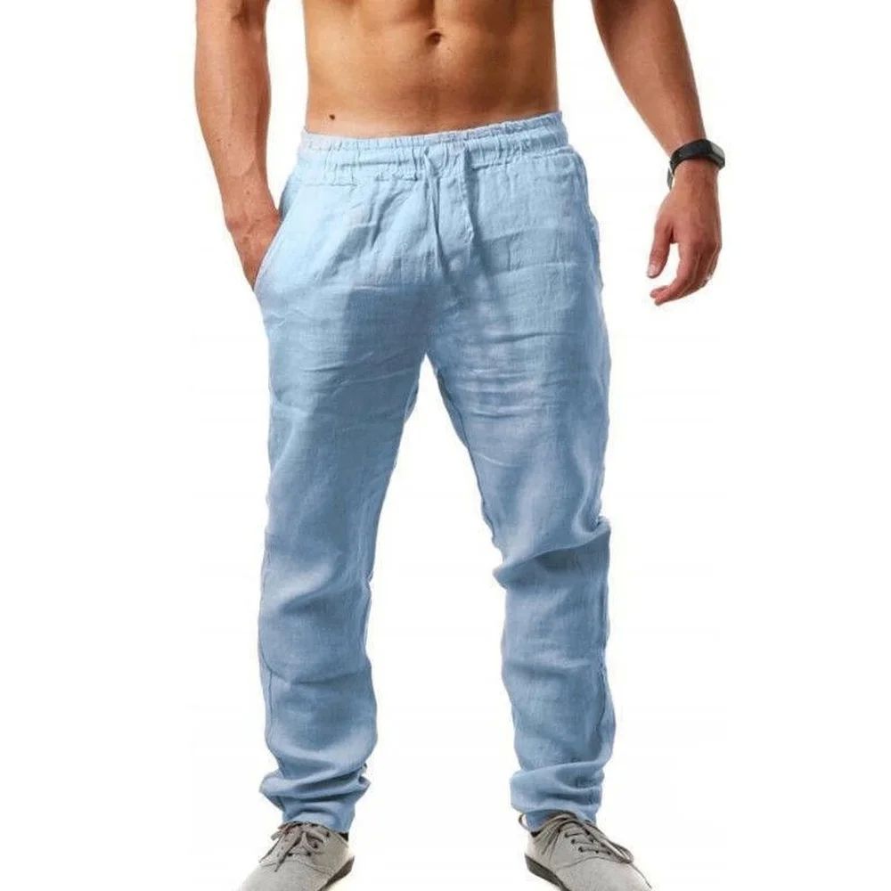 Men's New  Fashion  Casual Sport Pants Elastic Waist Cotton - 图2