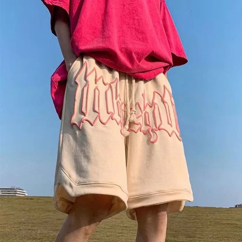 Summer Men's Letter Foam Print Shorts y2k Casual Fashion Loo-图0