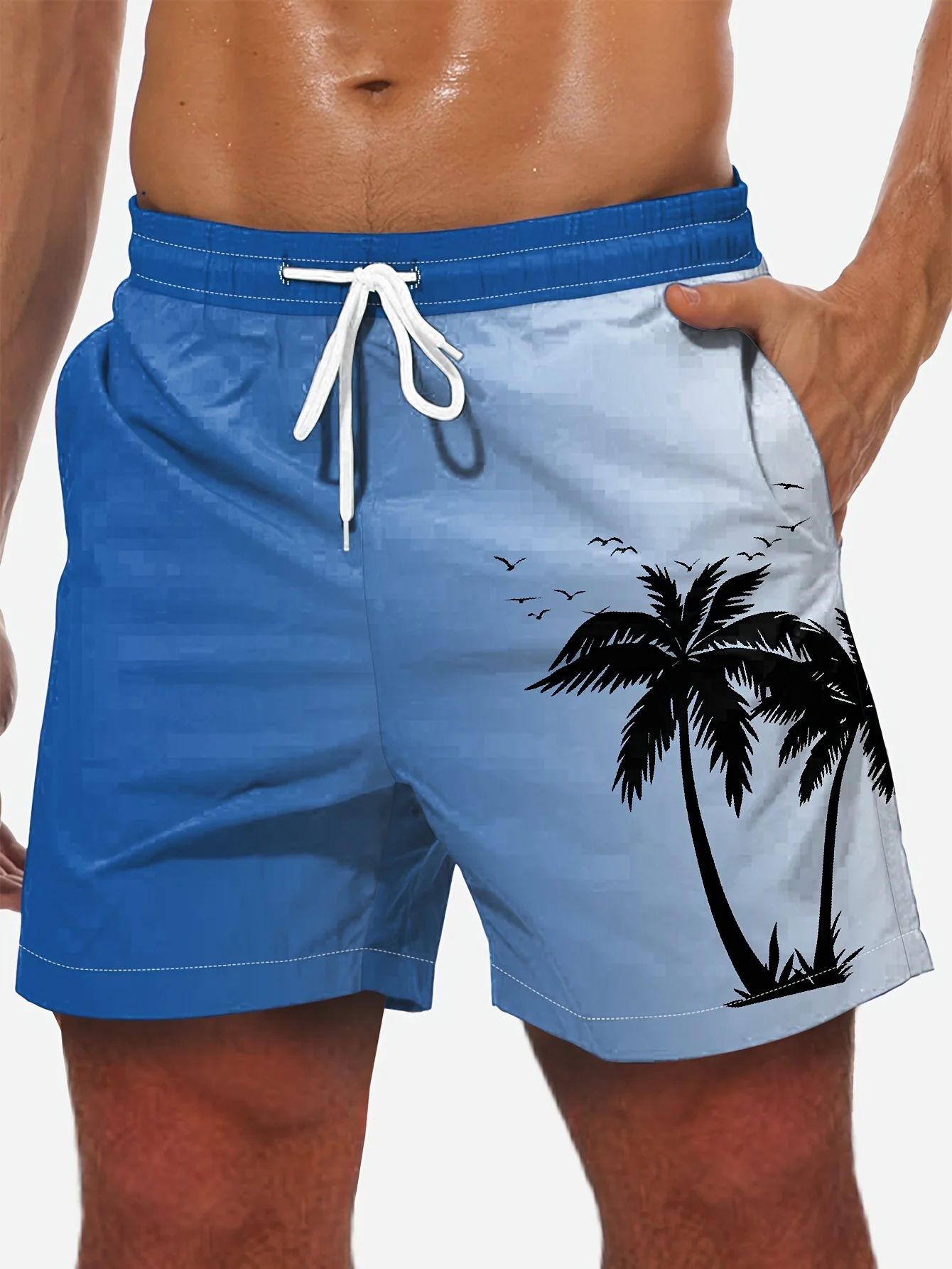 Men's Loose Beach Shorts Drawstring Quick Dry Coconut e Shor - 图0