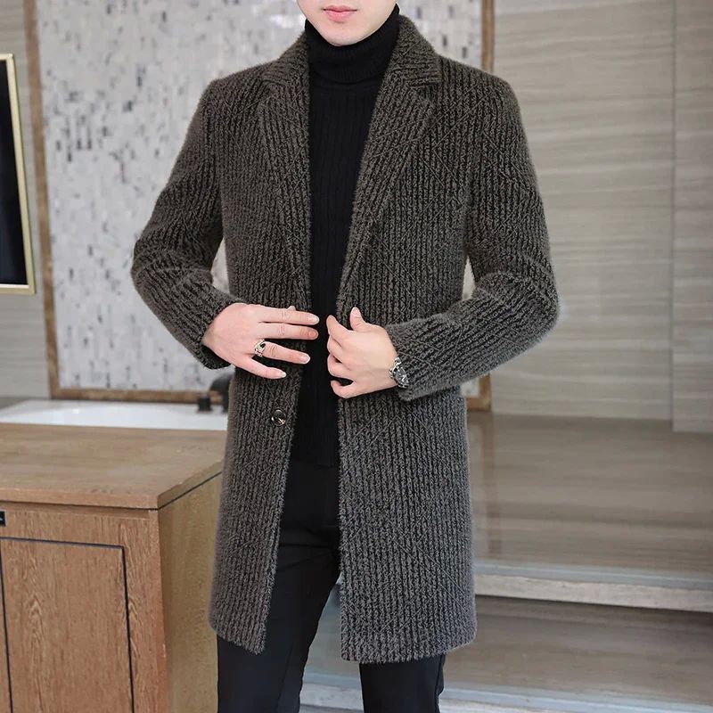 High-end Feel Men Fashion Handsome All Woolen Coat Suit Coll - 图0