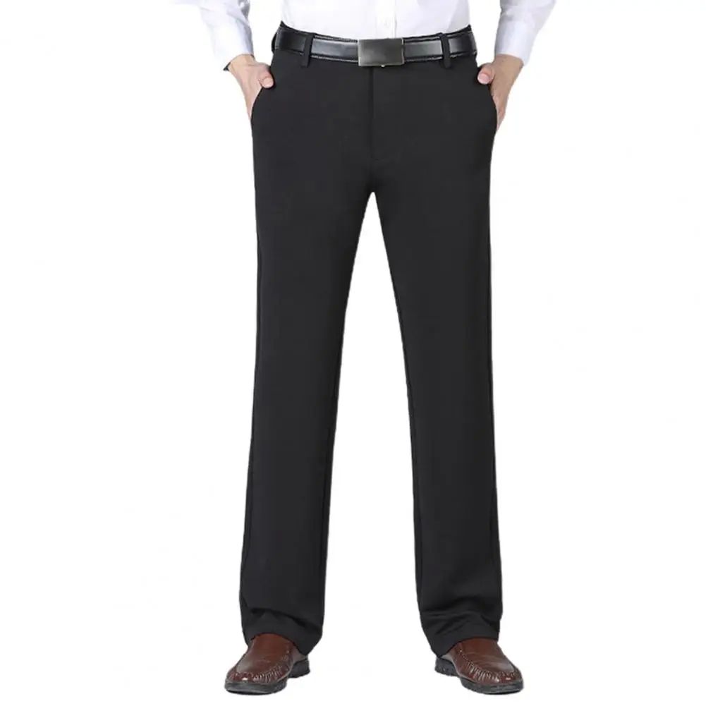 Men Pants Solid Color Stretchy Spring Autumn Mid Waist Strai - 图3