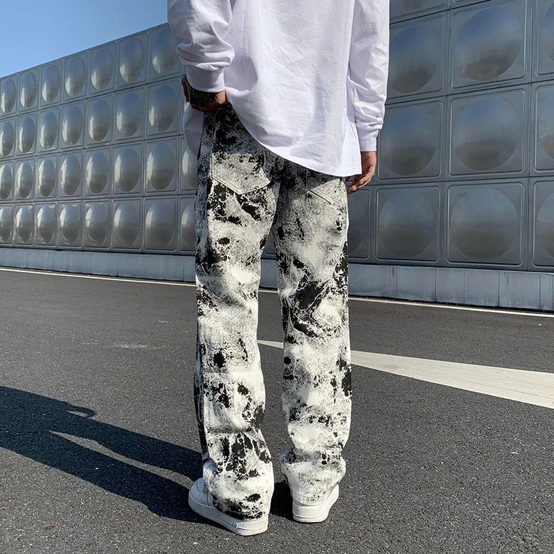 Mens Fashion Printed jeans Spring Mopping Trousers Jeans Ko-图0