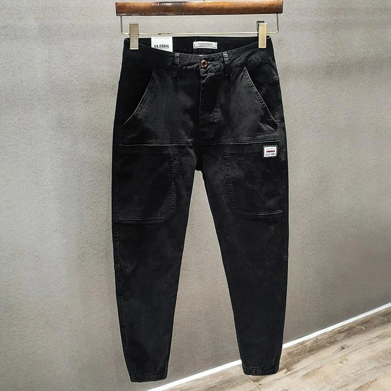 Baggy Man Pants Fashion Brand Solid Color Spliced Work Cloth - 图1