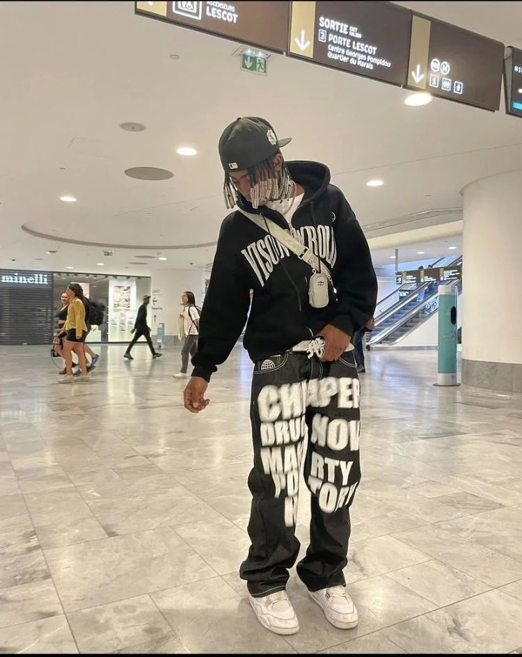 Y2k Jeans Hip Hop Letter Printed Black Pants Men Women  New - 图2