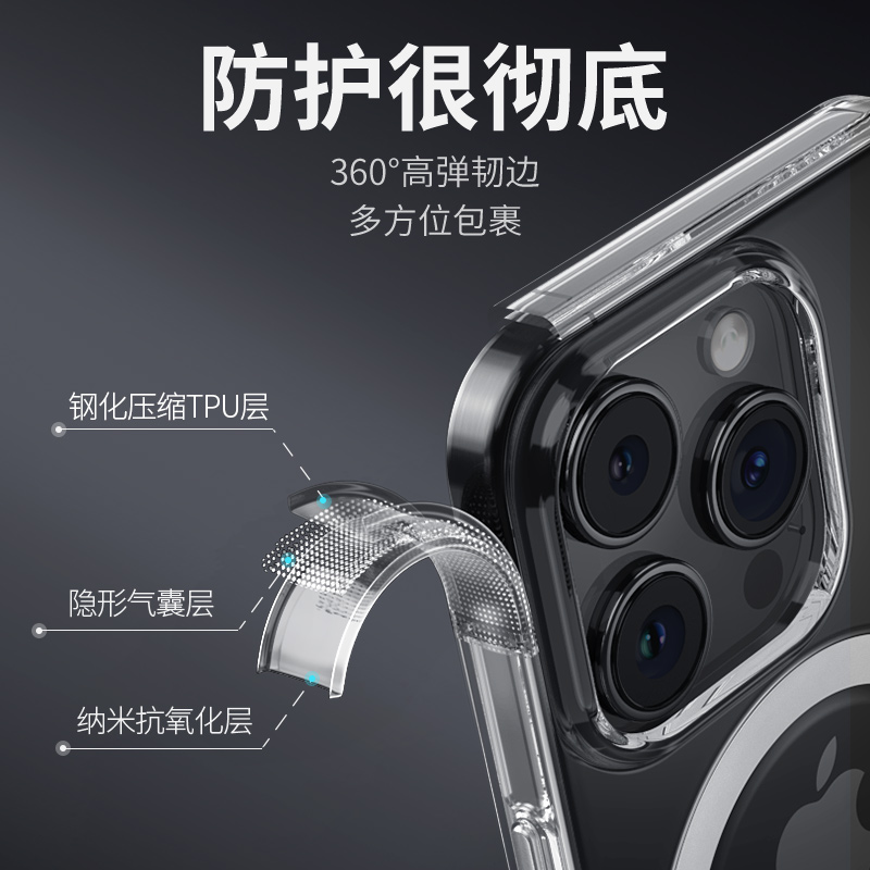蓝猩适用于苹果15promax手机壳磁吸iPhone14透明闪粉保护套ip13pro全包大防摔plus气囊Magsafe简约硬后壳猩猩 - 图1