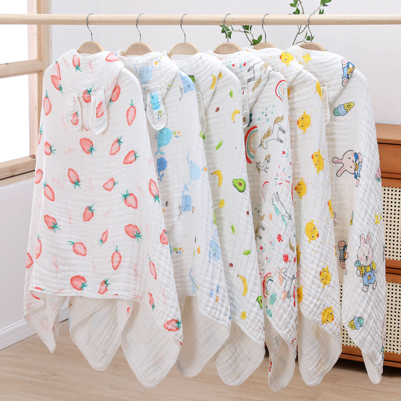 婴儿纯棉纱布浴巾儿童斗篷浴袍六层卡通泡泡纱柔软吸水亲肤包巾,淘宝优惠券,粉丝福利购,淘宝优惠卷