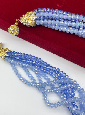 米珠女项链串珠多层手工蓝色