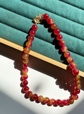 中古vintage西瓜玉髓拼色气质甜美清新百搭西洋配饰项链毛衣链