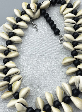 中古monies时尚潮流天然贝壳木珠穿搭复古做旧十字架挂件项链