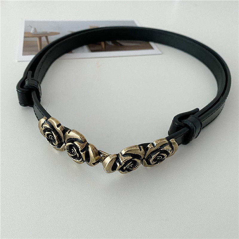 玫瑰花真皮腰带女装饰束腰百搭配西装大衣裙子配饰复古时尚腰封细,淘宝优惠券,粉丝福利购,淘宝优惠卷