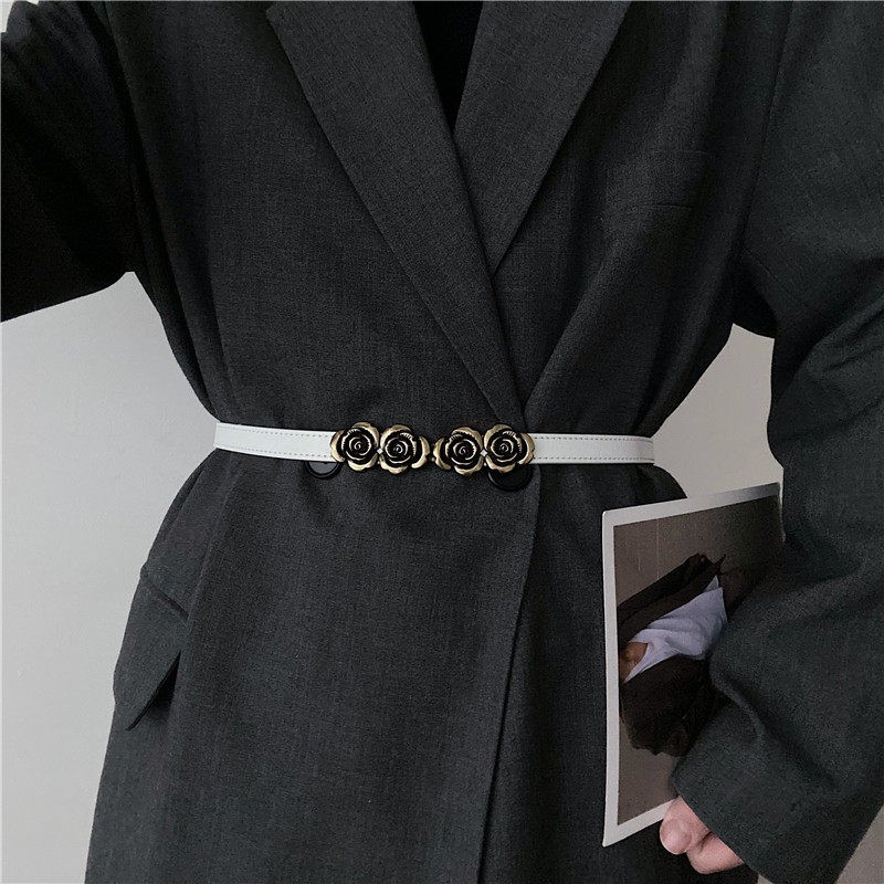 玫瑰花真皮腰带女装饰束腰百搭配西装大衣裙子配饰复古时尚腰封细,淘宝优惠券,粉丝福利购,淘宝优惠卷