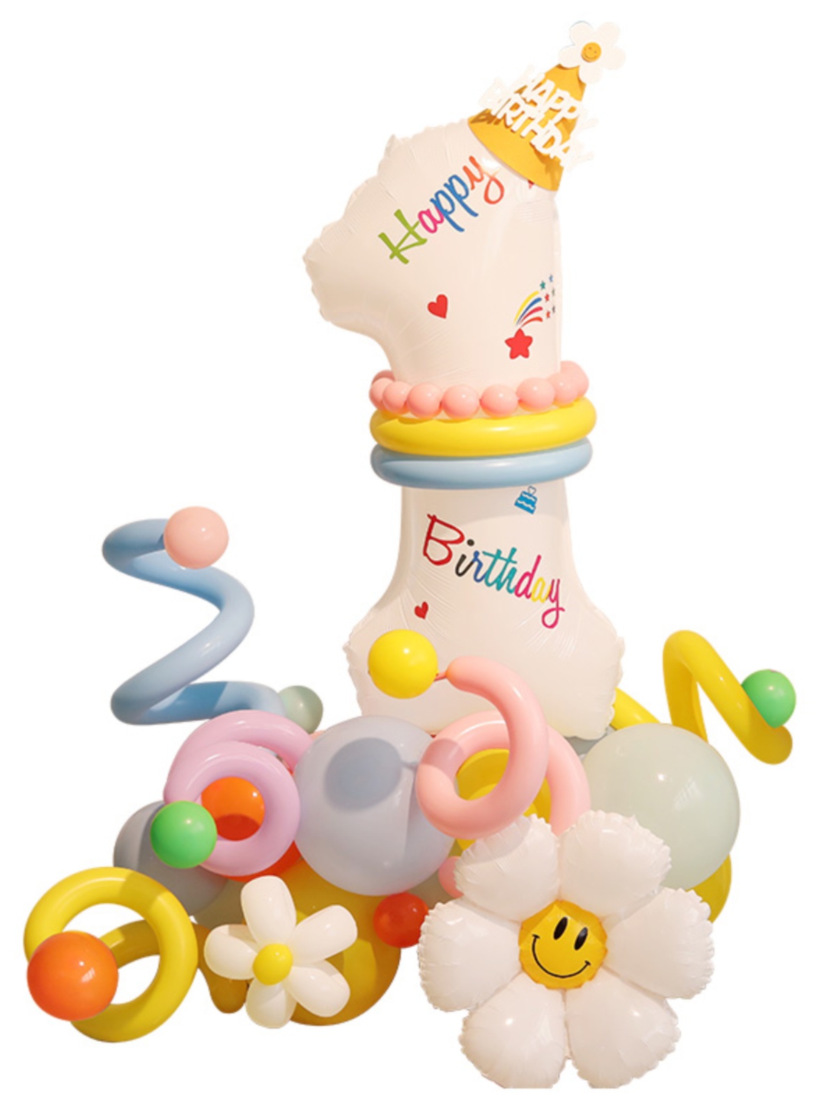 儿童白色生日数字气球立柱男孩女孩宝宝1 2 3岁派对场景布置装饰-图3