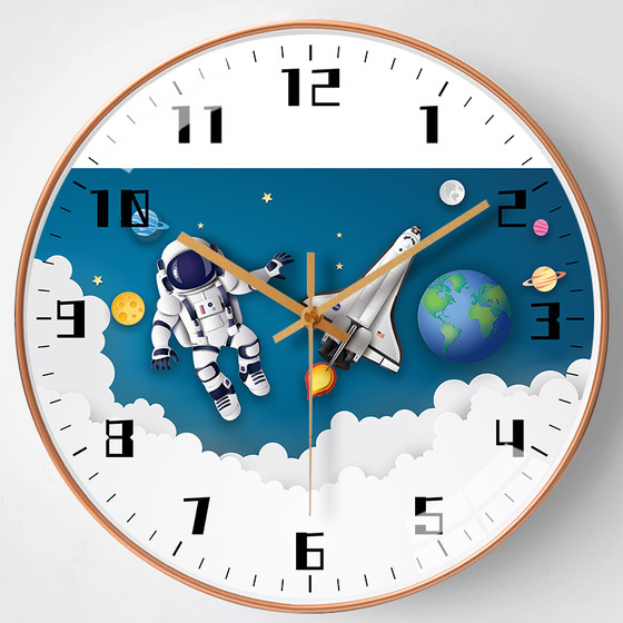 North looking astronaut cartoon children's clock wall clock