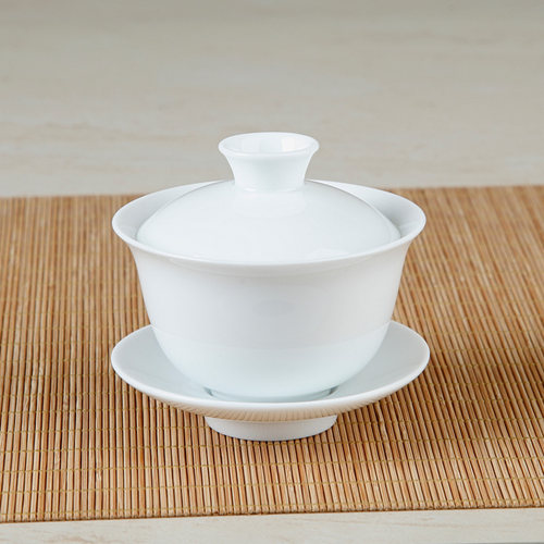 三才盖碗泡茶碗茶杯潮汕工夫茶具纯白瓷大中小号陶瓷单个家用套装 - 图0
