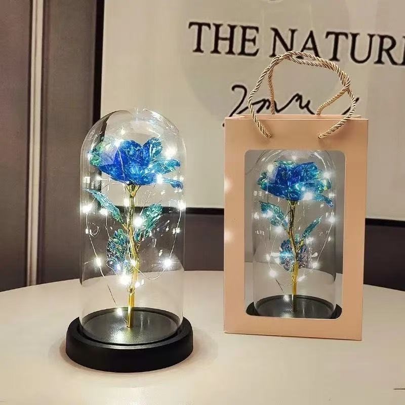 520 Preserved Flower Plastic Cover Rose Flower Gold Foil Flower Chinese Valentine's Day Holiday Gift Transparent Glitter