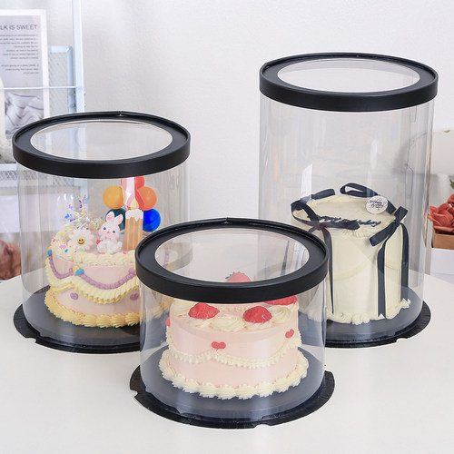 黑色透明圆形蛋糕盒4四6六8八10十12寸单双层加高生日蛋糕包装盒 - 图2