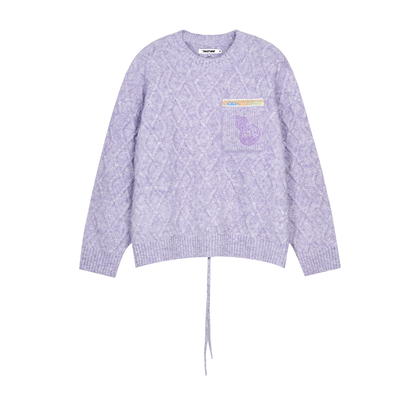 陈伟霆CANOTWAIT 新中式绑带设计混纺套头针织毛衣女百搭宽松,淘宝优惠券,粉丝福利购,淘宝优惠卷