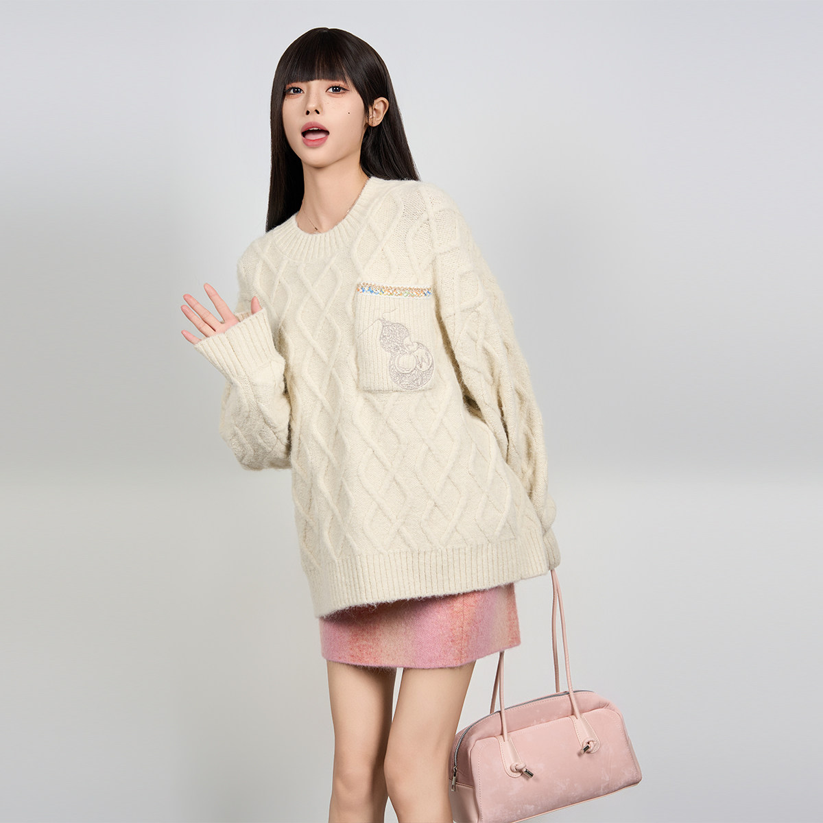 陈伟霆CANOTWAIT 新中式绑带设计混纺套头针织毛衣女百搭宽松,淘宝优惠券,粉丝福利购,淘宝优惠卷