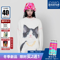 Chen Weiting CANNOTWAIT kitty pattern printed sweater-knitted sweatshirt loose male and female lovers 23 autumn and winter new