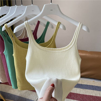 Knitted suspender ແບບເກົາຫຼີ vest ຂະຫນາດນ້ອຍສໍາລັບແມ່ຍິງ summer ຮູບແບບໃຫມ່ inner base layer outer wear slim slim sleeveless top versatile